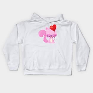 Valentine's Day Squirrel, Pink Squirrel, Glasses Kids Hoodie